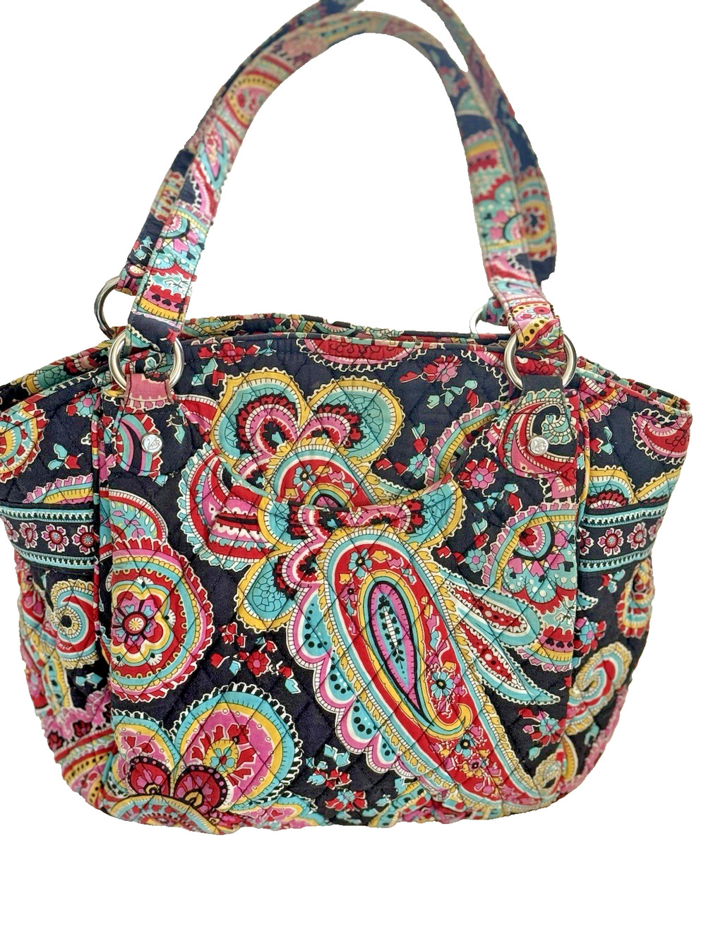 Vera Bradley Pleated Tote Paisley Floral Shoulder Bag Quilted Cotton Zip Top